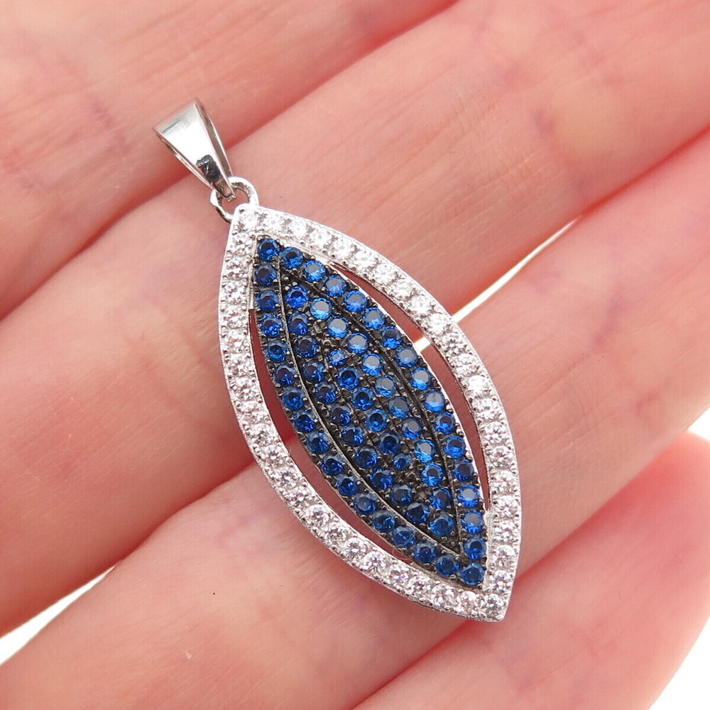 925 Sterling Silver Round-Cut Blue & White C Z Charm Pendant